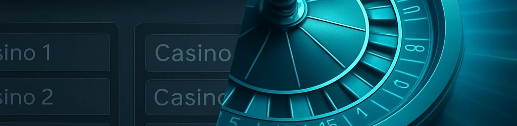 Split screen showing manual casino lists versus glowing random casino wheel