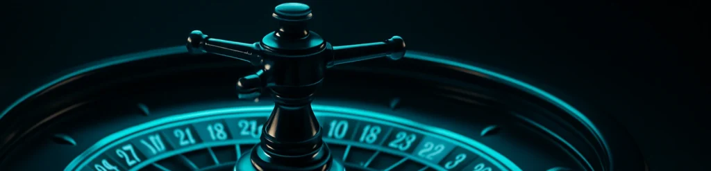 Futuristic random casino picker wheel glowing in cyan light