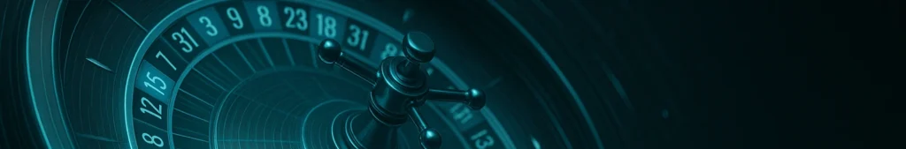 Close-up of a spinning random casino wheel with neon cyan motion blur