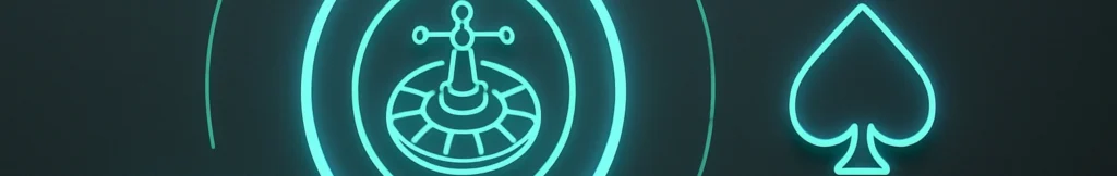 Digital interface showing casino logos on a glowing cyan casino picker wheel
