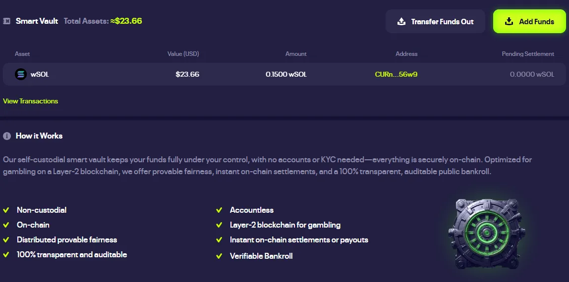 Luck.io Smart Vault non-custodial on-chain balance view