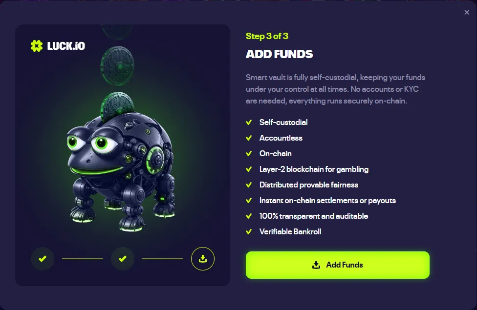 Luck.io add funds modal